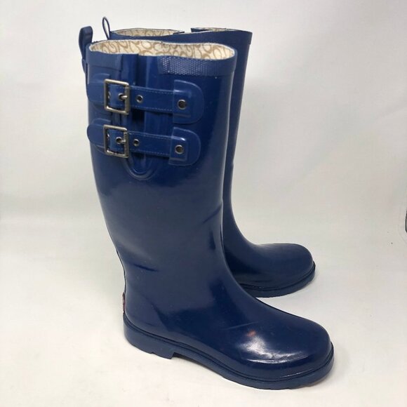 Chooka Navy Posh Solid Tall Rubber Rain Boots 6 - Picture 1 of 8